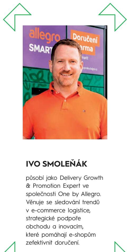 IVO SMOLEŇÁK působí jako Delivery Growth & Promotion Expert ve společnosti One by Allegro. Věnuje se sledování trendů v e-commerce logistice, strategické podpoře obchodu a inovacím, které pomáhají e-shopům zefektivnit doručení.